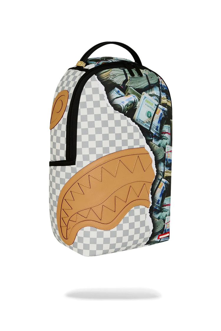 תיק גב ספרייגראונד SPRAYGROUND אפור לבן Cream Check Full Of Cash תבליט כריש דולרים למחשב