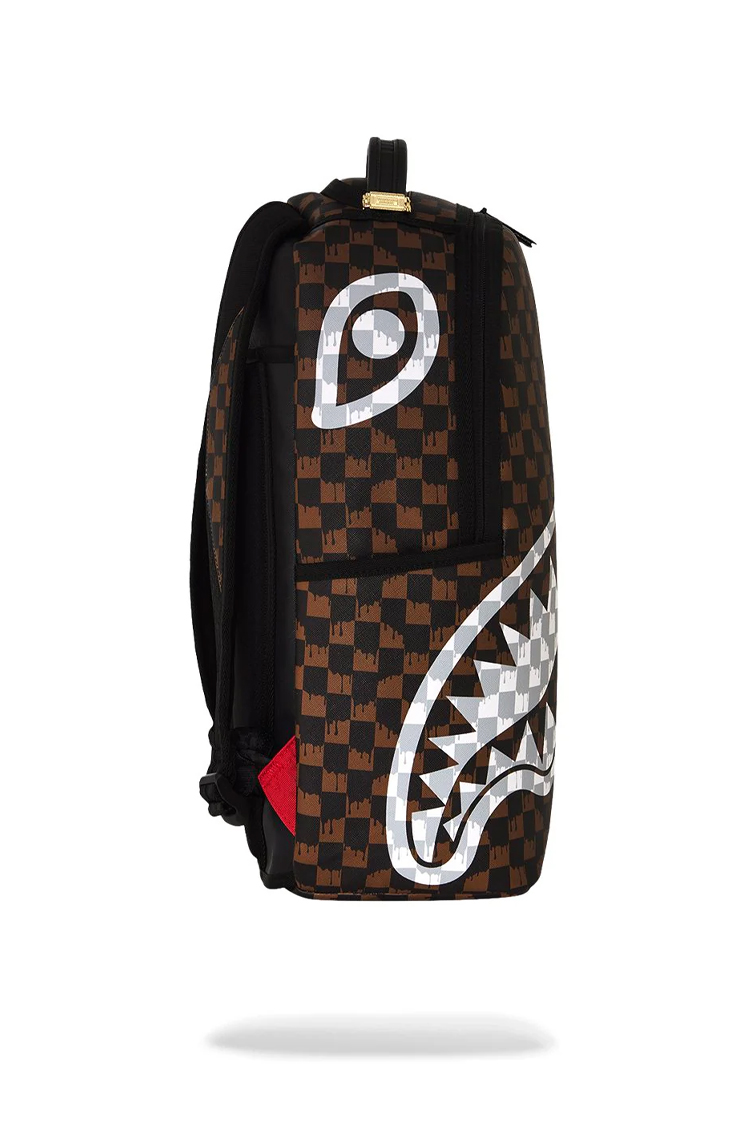 תיק גב ספרייגראונד SPRAYGROUND שחור חום Brown and Cream Drip Check תבליט כריש משבצות נוזלות למחשב