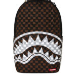 תיק גב ספרייגראונד SPRAYGROUND שחור חום Brown and Cream Drip Check תבליט כריש משבצות נוזלות למחשב