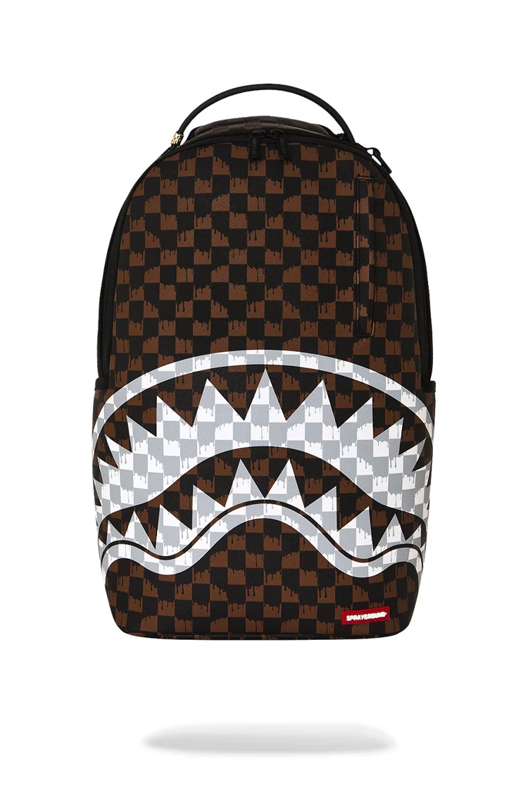 תיק גב ספרייגראונד SPRAYGROUND שחור חום Brown and Cream Drip Check תבליט כריש משבצות נוזלות למחשב