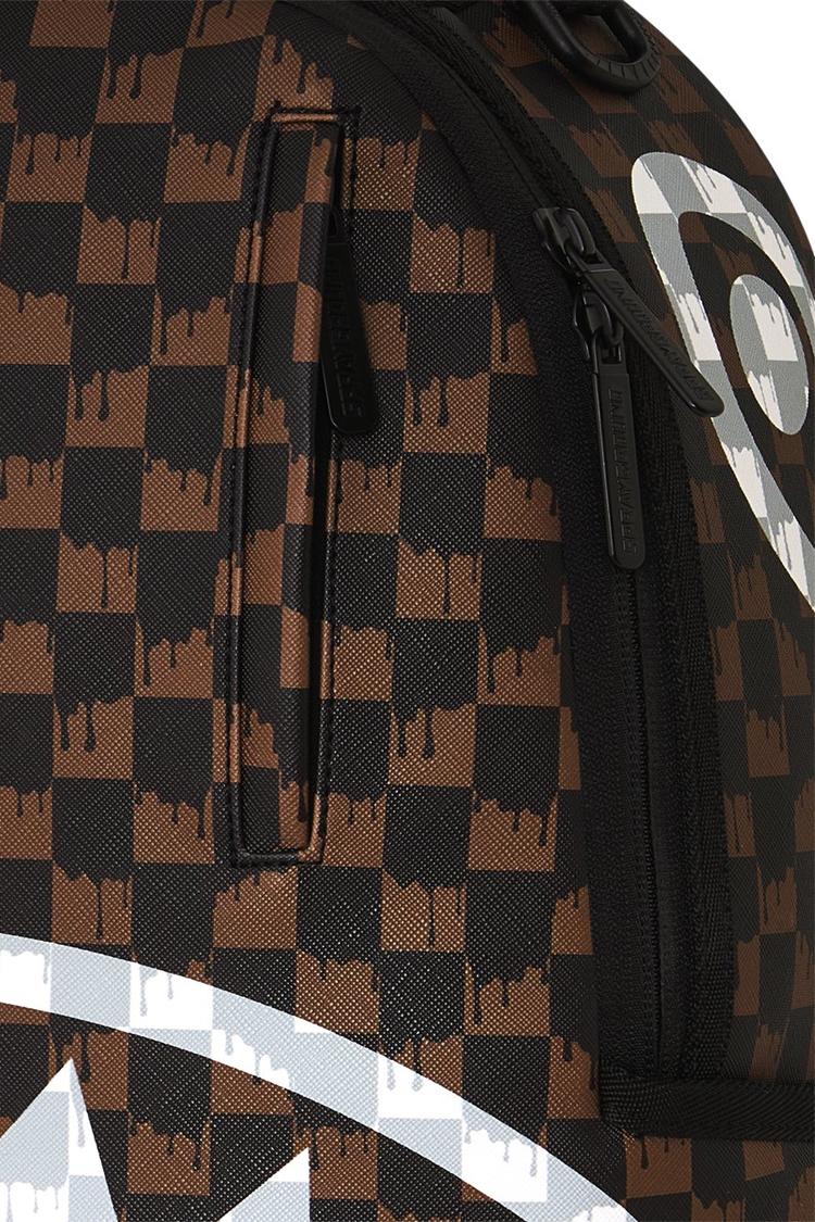 תיק גב ספרייגראונד SPRAYGROUND שחור חום Brown and Cream Drip Check תבליט כריש משבצות נוזלות למחשב