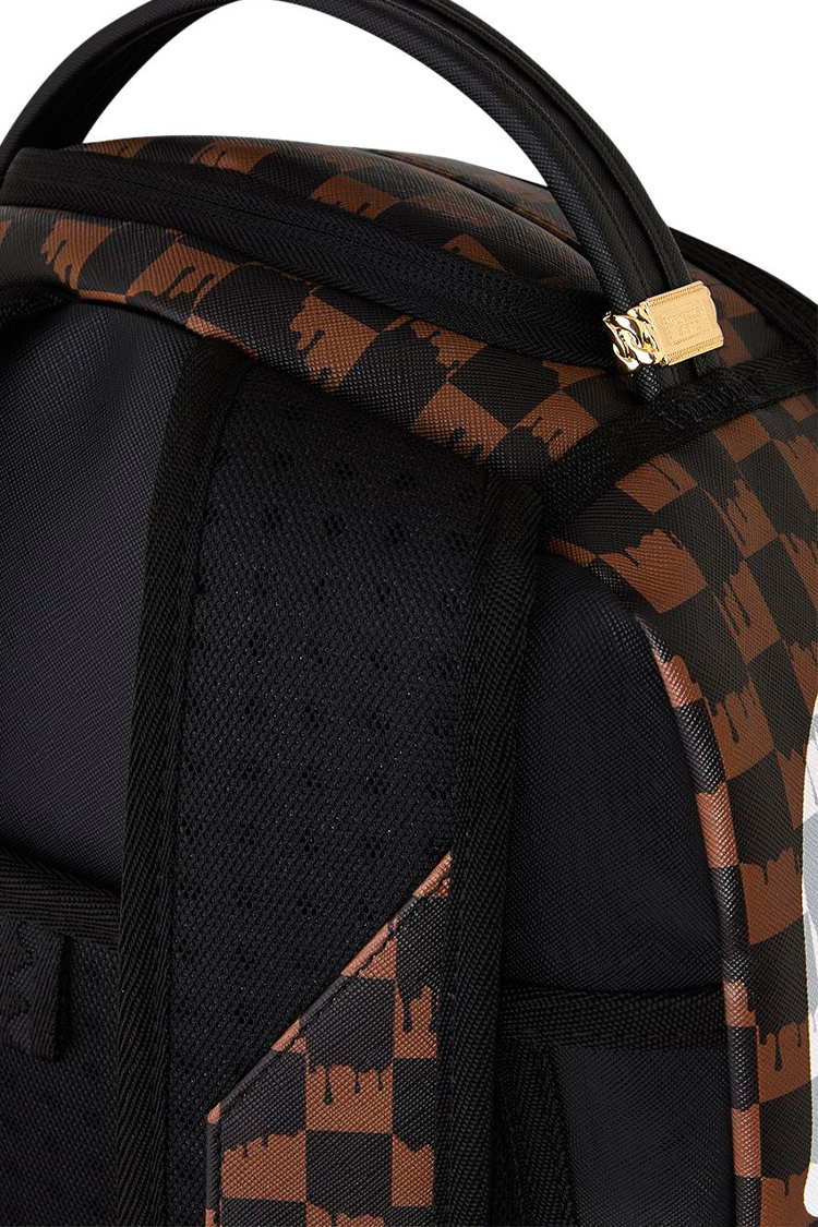 תיק גב ספרייגראונד SPRAYGROUND שחור חום Brown and Cream Drip Check תבליט כריש משבצות נוזלות למחשב