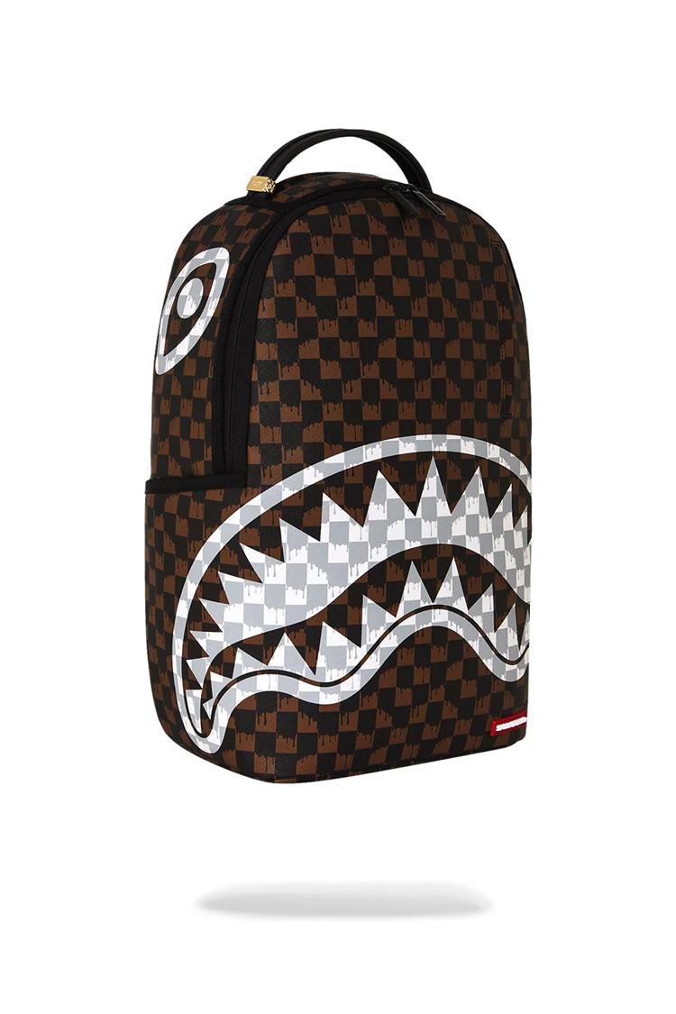 תיק גב ספרייגראונד SPRAYGROUND שחור חום Brown and Cream Drip Check תבליט כריש משבצות נוזלות למחשב