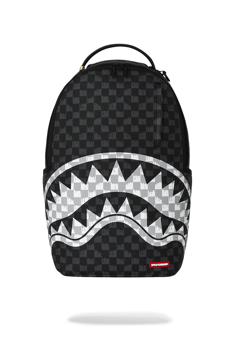 תיק גב ספרייגראונד SPRAYGROUND שחור אפור Black and White Drip Check תבליט כריש משבצות נוזלות למחשב