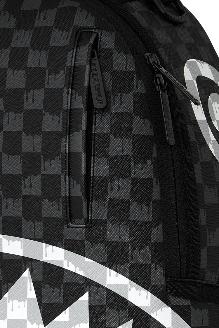 תיק גב ספרייגראונד SPRAYGROUND שחור אפור Black and White Drip Check תבליט כריש משבצות נוזלות למחשב