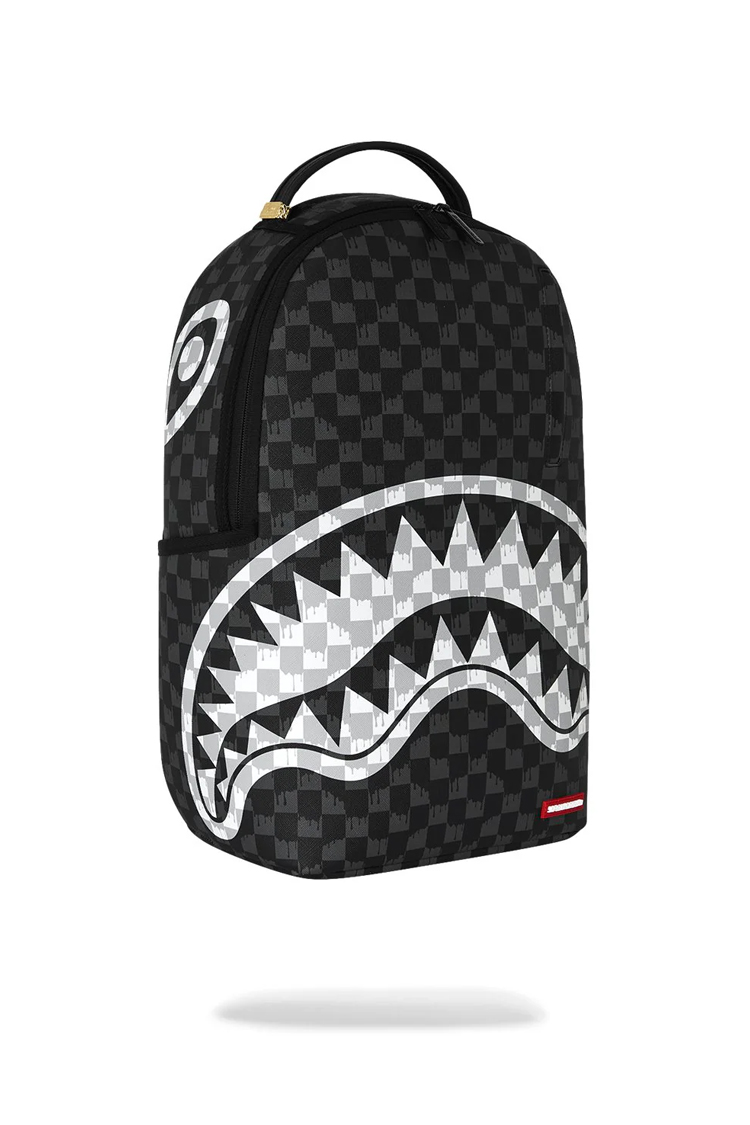 תיק גב ספרייגראונד SPRAYGROUND שחור אפור Black and White Drip Check תבליט כריש משבצות נוזלות למחשב