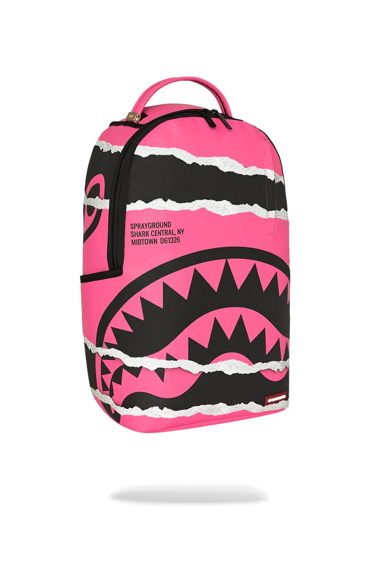 תיק גב ספרייגראונד SPRAYGROUND ורוד שחור Shark Central Duality Tear תבליט כריש למחשב
