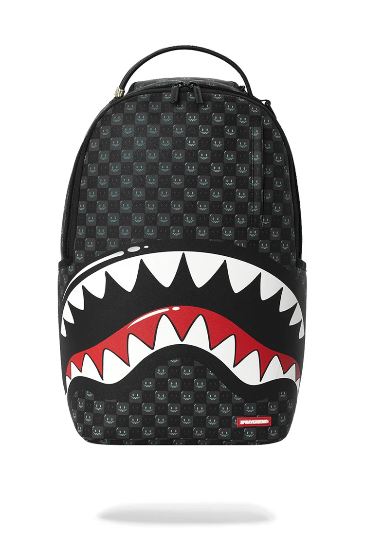תיק גב ספרייגראונד SPRAYGROUND שחור Sharks In Paris WTF Bubbly תבליט כריש סמיילי למחשב