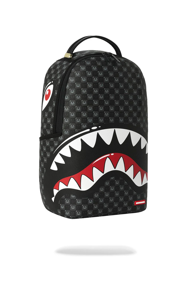 תיק גב ספרייגראונד SPRAYGROUND שחור Sharks In Paris WTF Bubbly תבליט כריש סמיילי למחשב