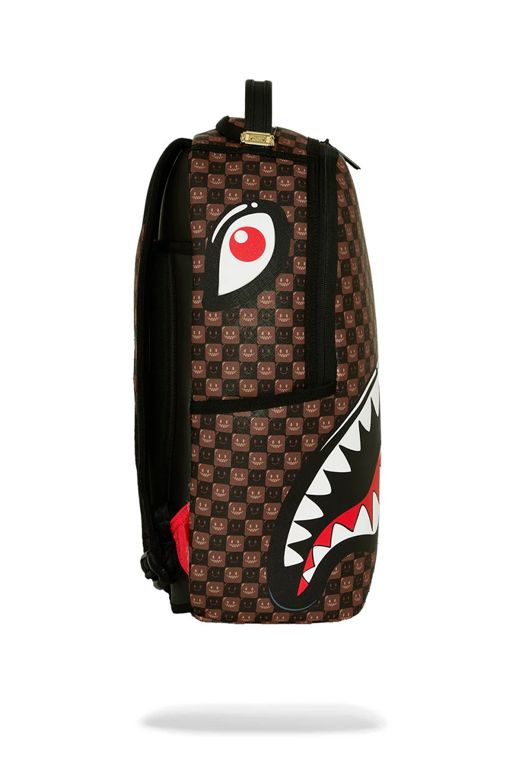 תיק גב ספרייגראונד SPRAYGROUND שחור חום Sharks In Paris WTF Bubble תבליט כריש סמיילי למחשב