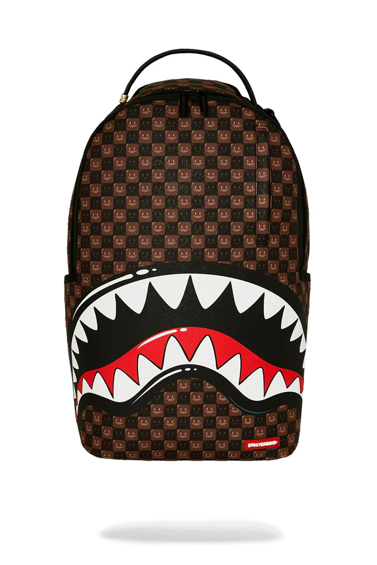 תיק גב ספרייגראונד SPRAYGROUND שחור חום Sharks In Paris WTF Bubble תבליט כריש סמיילי למחשב