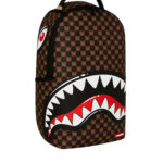 תיק גב ספרייגראונד SPRAYGROUND שחור חום Sharks In Paris WTF Bubble תבליט כריש סמיילי למחשב