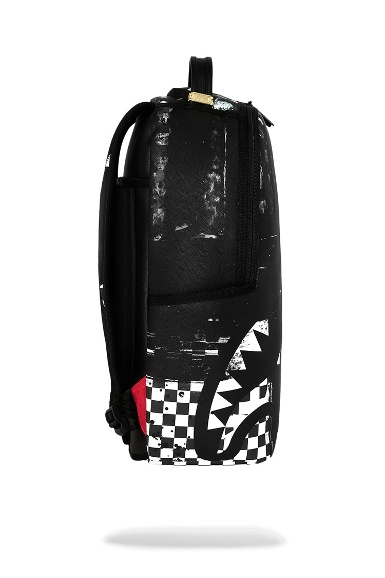 תיק גב ספרייגראונד SPRAYGROUND שחור לבן Painted Over Check תבליט כריש משבצות למחשב