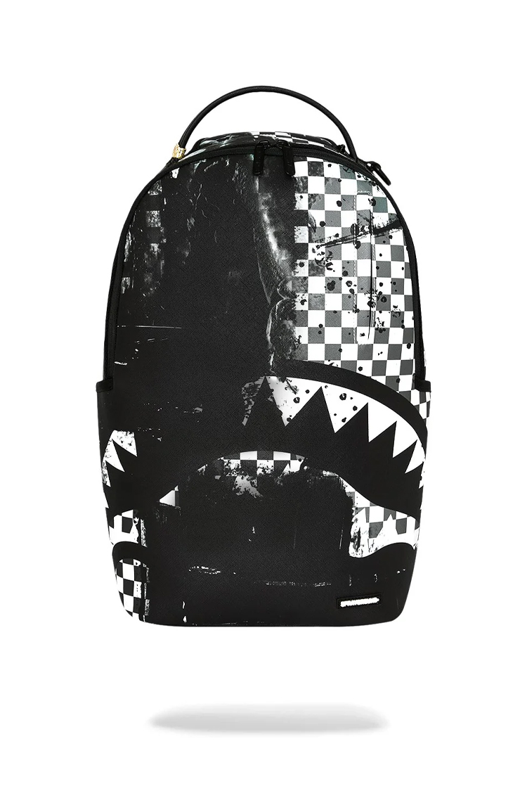 תיק גב ספרייגראונד SPRAYGROUND שחור לבן Painted Over Check תבליט כריש משבצות למחשב