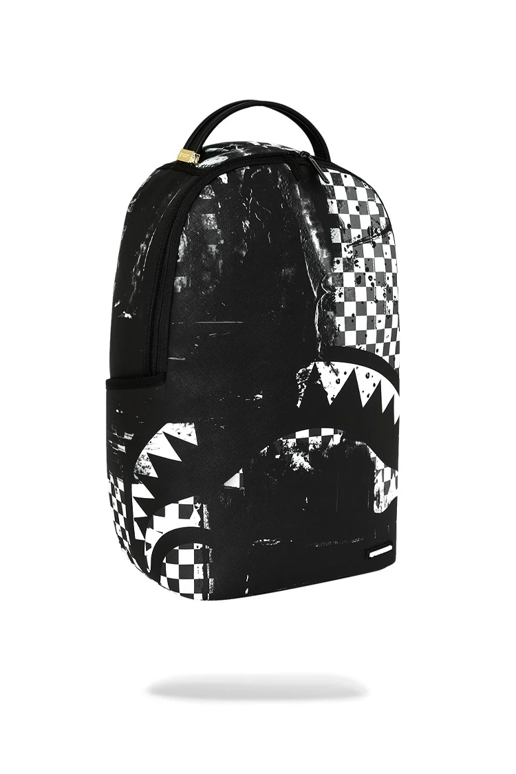 תיק גב ספרייגראונד SPRAYGROUND שחור לבן Painted Over Check תבליט כריש משבצות למחשב