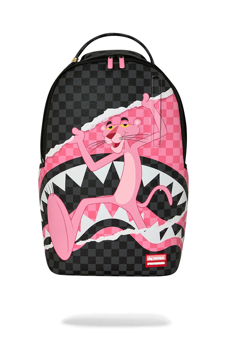 תיק גב ספרייגראונד SPRAYGROUND שחור ורוד Pink Panther On The Run תבליט כריש הפנתר הוורוד למחשב