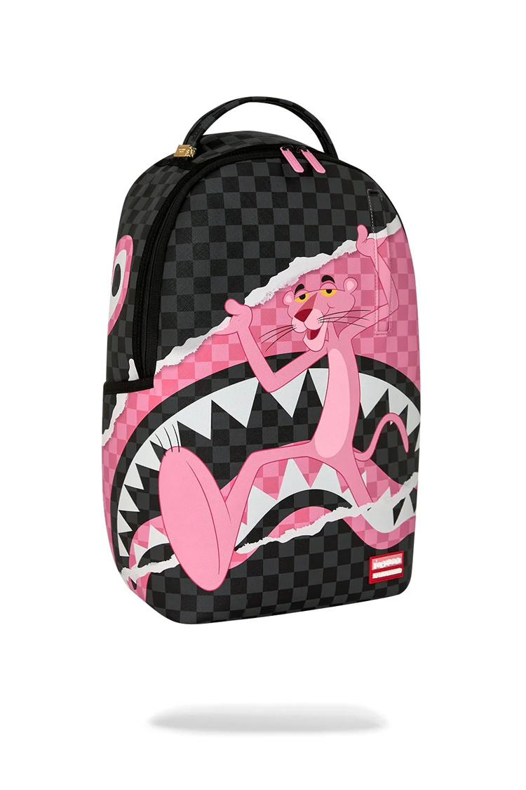 תיק גב ספרייגראונד SPRAYGROUND שחור ורוד Pink Panther On The Run תבליט כריש הפנתר הוורוד למחשב