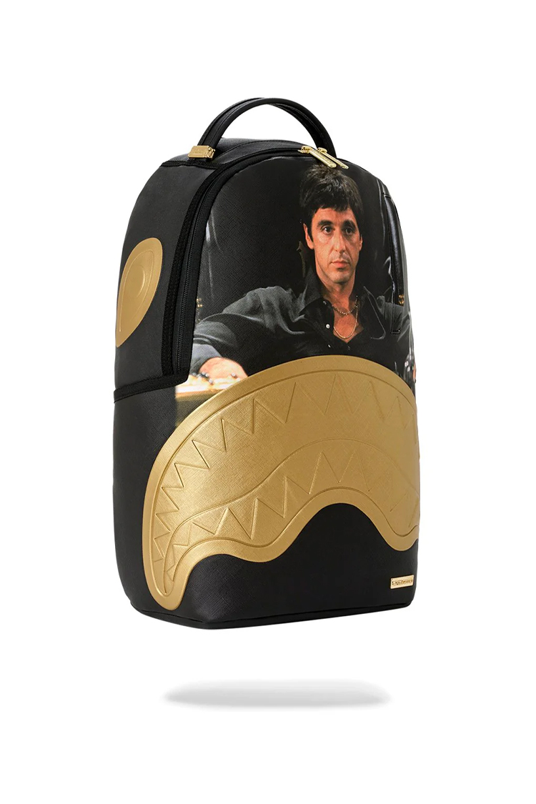 תיק גב ספרייגראונד SPRAYGROUND שחור זהב Scarface פני צלקת תבליט כריש אל פצ'ינו למחשב
