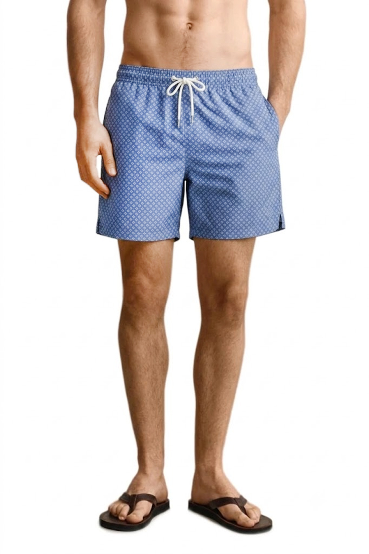 מכנס בגד ים גאנט GANT כחול Mini Geometric גברים הדפס גיאומטרי פוליאסטר ייבוש מהיר כיסים לוגו