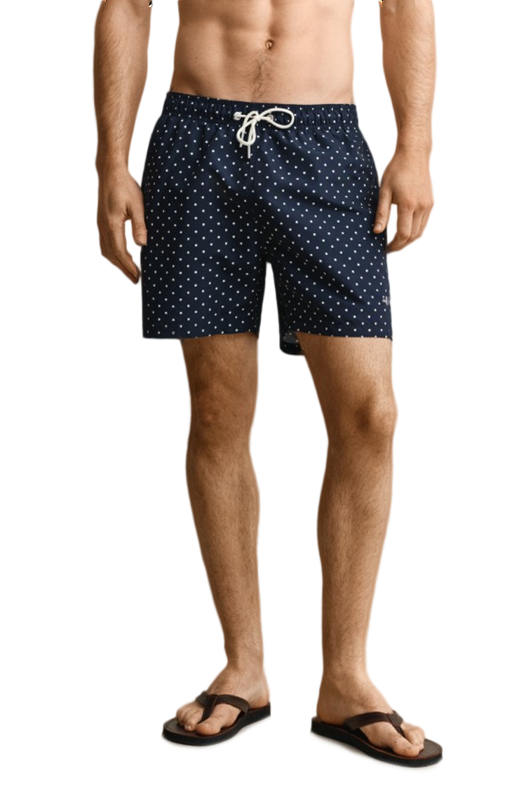 מכנס בגד ים גאנט GANT כחול Dot Print גברים הדפס נקודות רטרו פוליאסטר ייבוש מהיר כיסים לוגו