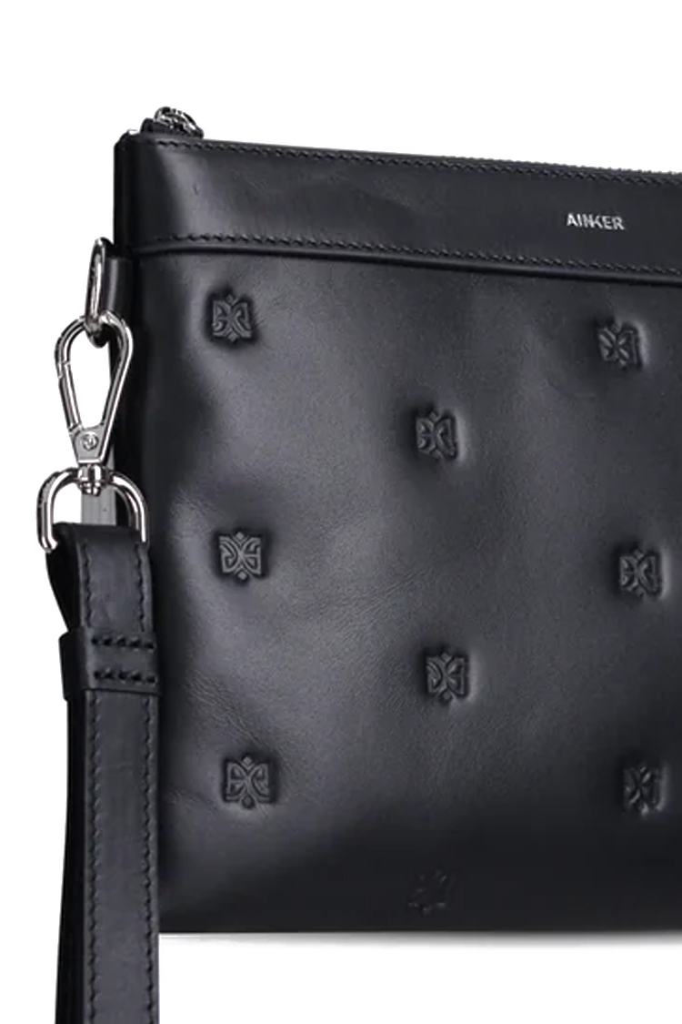 תיק קלאץ AINKER אינקר שחור גברים תיק יד 815 Clutch Leather עור חצי מבריק רוכסן כרטיסים הטבעת לוגו