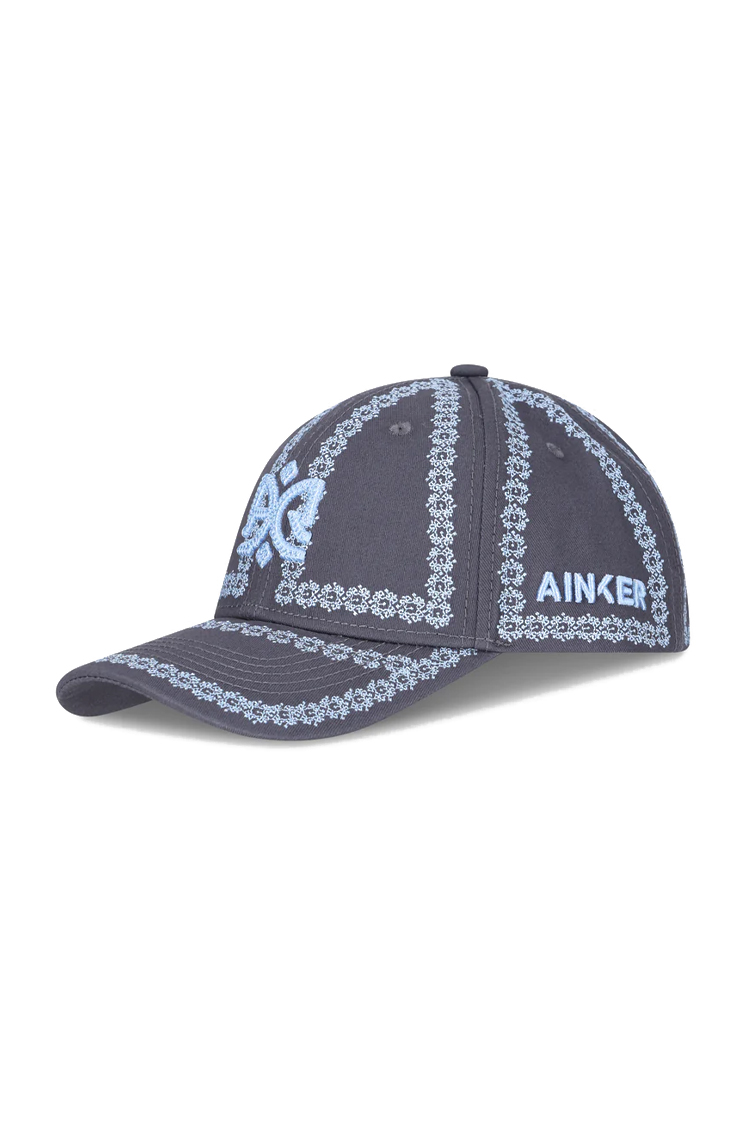 כובע בייסבול אינקר AINKER פרחוני אפור לוגו כפול כותנה מתכוונן