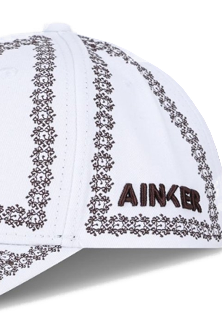 כובע בייסבול אינקר AINKER פרחוני לבן לוגו כפול כותנה מתכוונן