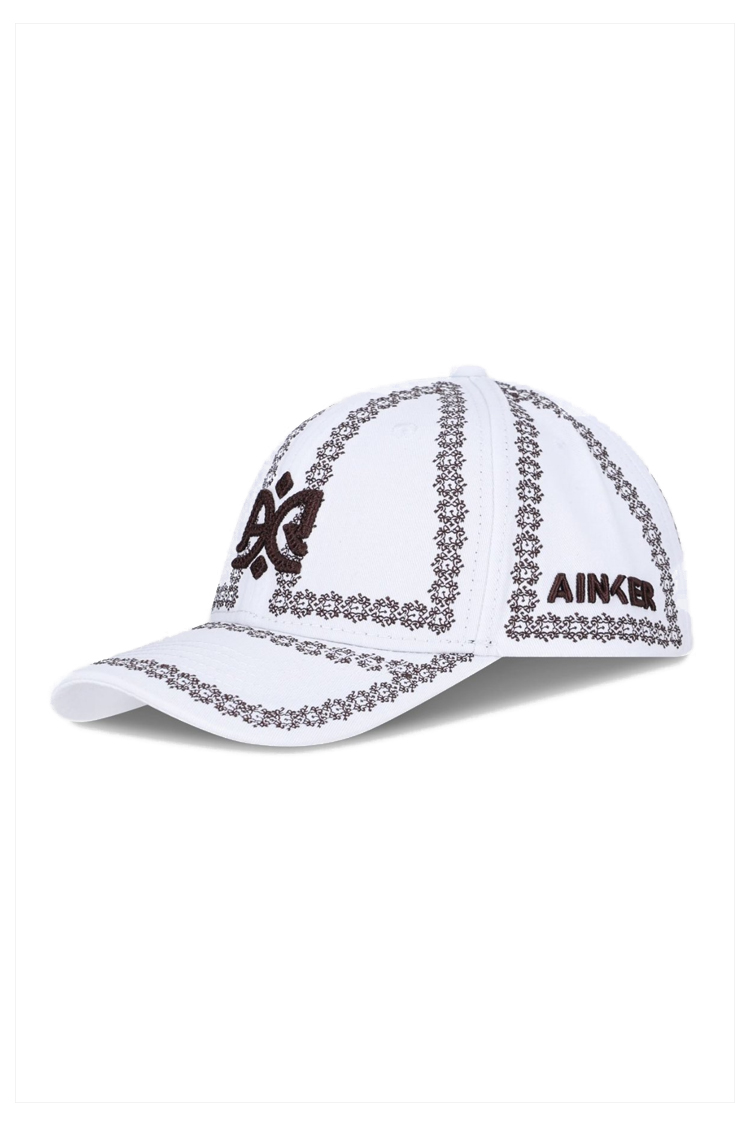 כובע בייסבול אינקר AINKER פרחוני לבן לוגו כפול כותנה מתכוונן
