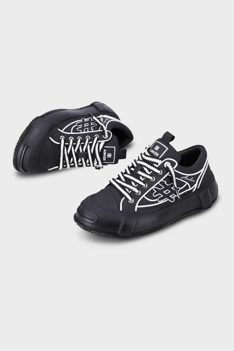 סניקרס עור AINKER אינקר שחור גברים נעליים Round Ball Leather גזרת מיד סוליה משוננת