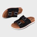 כפכפי זמש AINKER אינקר שחור גברים כפכפים Ascot Black Suede מדרס שעם אבזמי מתכת