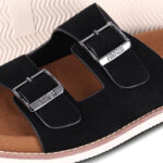 כפכפי זמש AINKER אינקר שחור גברים כפכפים Ascot Black Suede מדרס שעם אבזמי מתכת