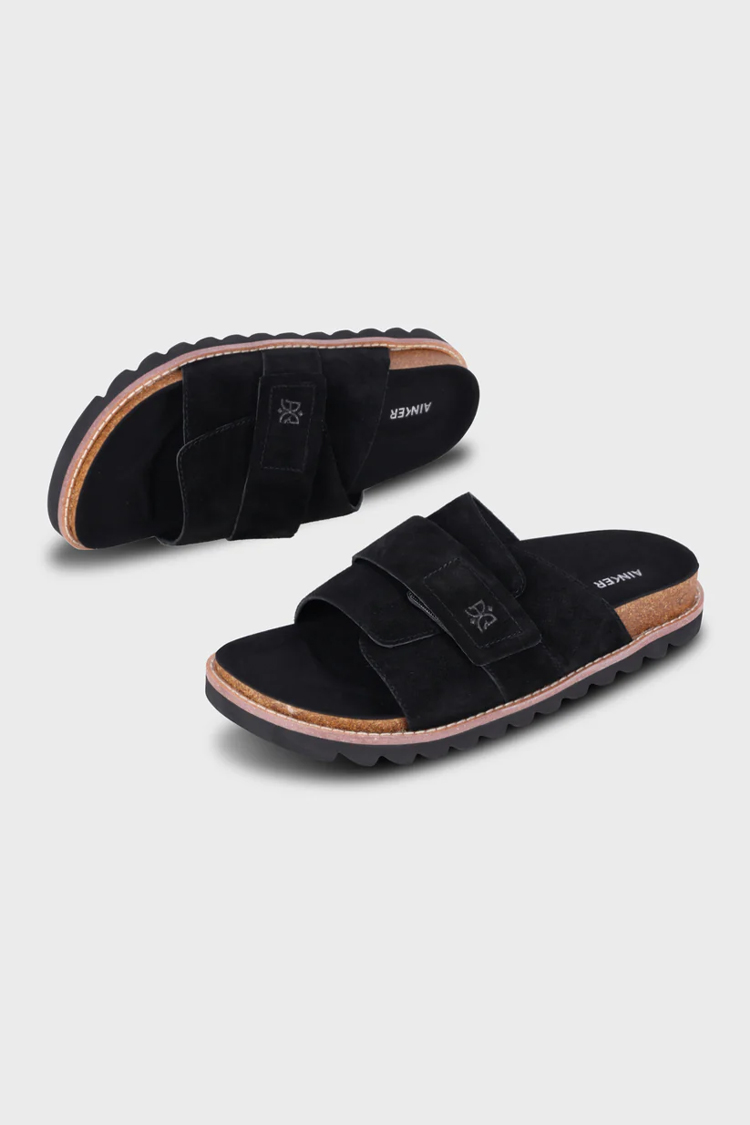 כפכפי זמש AINKER אינקר שחור גברים כפכפים Regent Suede מדרס שעם רצועה אחת סקוץ