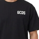 חולצה GCDS ג’י סי די אס שחורה גברים טי שירט גזרה נינוחה לוגו חזה גב חצי מבריק גמישה