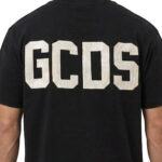 חולצה GCDS ג’י סי די אס שחורה גברים טי שירט גזרה נינוחה לוגו חזה גב חצי מבריק גמישה