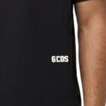 חולצה GCDS ג’י סי די אס שחורה גברים טי שירט גזרה נינוחה רקמה חזה הדפס לוגו גב דהוי חצי מבריק