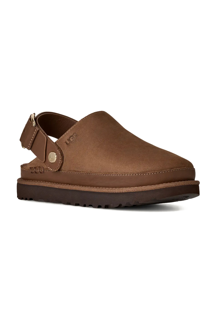 כפכפי עור אג UGG נשים חום כהה עור נובוק סוליית EVA דגם Goldenstar villa clog רצועת עור
