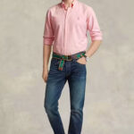 חולצה מכופתרת פולו ראלף לורן POLO RALPH LAUREN גברים ורוד סלים פיט כותנה רקמת לוגו פוני בחזה