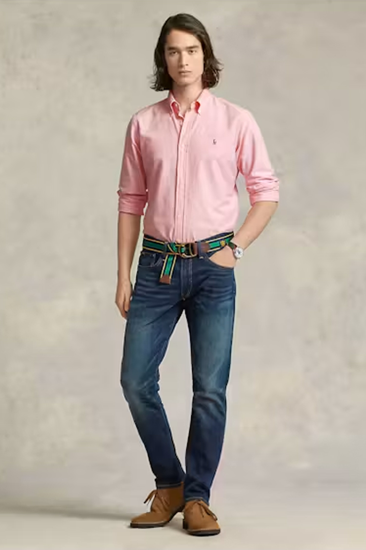 חולצה מכופתרת פולו ראלף לורן POLO RALPH LAUREN גברים ורוד סלים פיט כותנה רקמת לוגו פוני בחזה