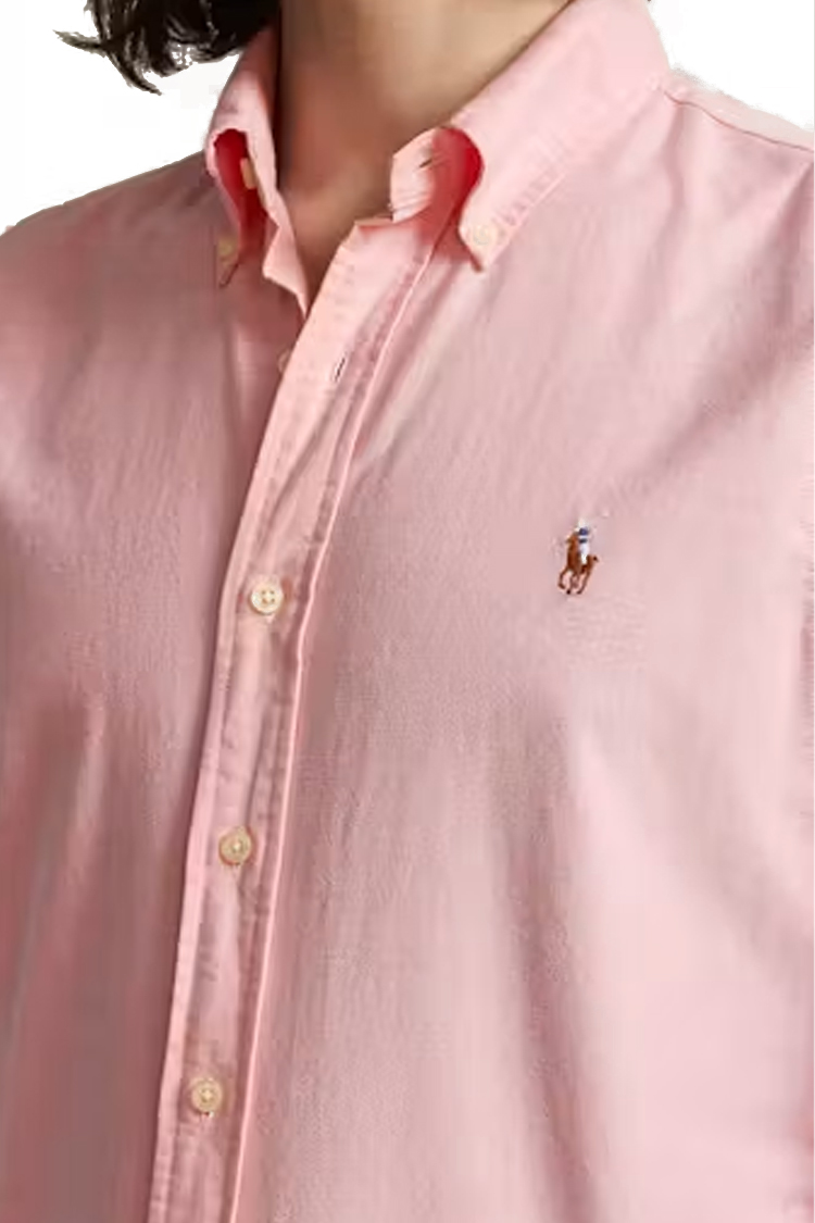 חולצה מכופתרת פולו ראלף לורן POLO RALPH LAUREN גברים ורוד סלים פיט כותנה רקמת לוגו פוני בחזה