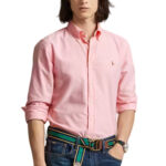 חולצה מכופתרת פולו ראלף לורן POLO RALPH LAUREN גברים ורוד סלים פיט כותנה רקמת לוגו פוני בחזה