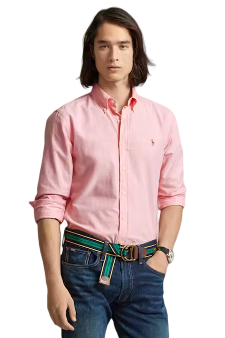 חולצה מכופתרת פולו ראלף לורן POLO RALPH LAUREN גברים ורוד סלים פיט כותנה רקמת לוגו פוני בחזה