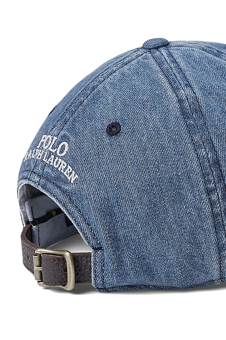 כובע בייסבול פולו ראלף לורן POLO RALPH LAUREN גברים נשים ג'ינס דנים כחול רצועת עור רקמת לוגו פוני דגם Polo Pony