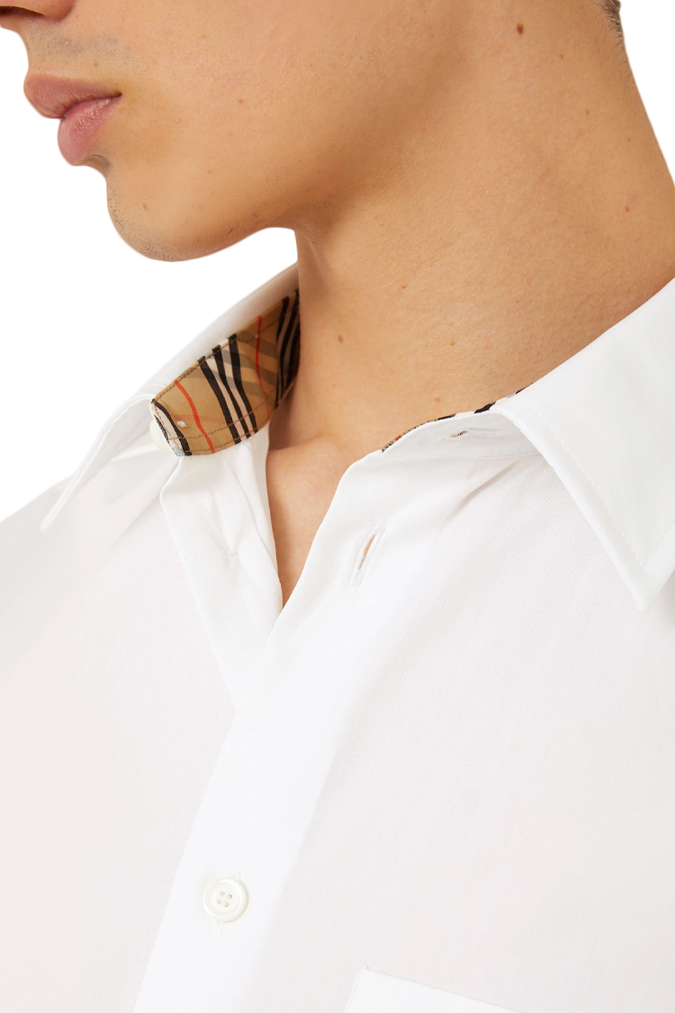 חולצה מכופתרת ברברי BURBERRY גברים לבן גזרה רגילה פופלין אלסטי דגם stretch poplin