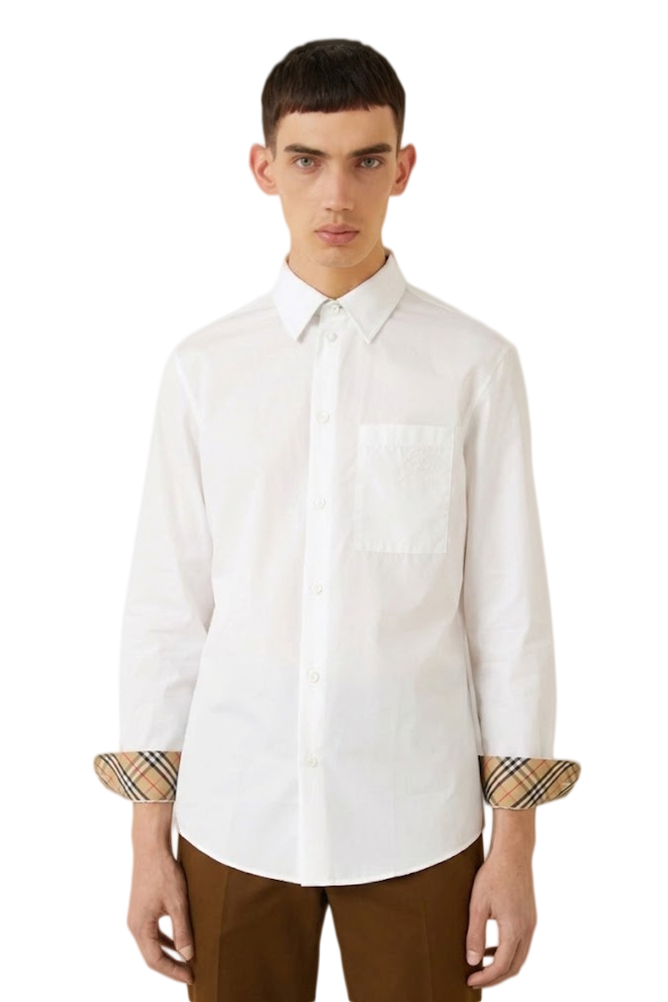 חולצה מכופתרת ברברי BURBERRY גברים לבן גזרה רגילה פופלין אלסטי דגם stretch poplin