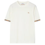 טי שירט ברברי BURBERRY לבן כותנה גזרה נינוחה דגם Check trim רקמת לוגו משובץ בשרוולים