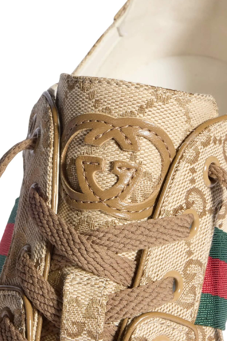 נעלי סניקרס גוצ'י GUCCI גברים נשים קרם בד ארוג עיטורי עור GG פסי גוצ'י דגם Stretch low-top סוליית גומי