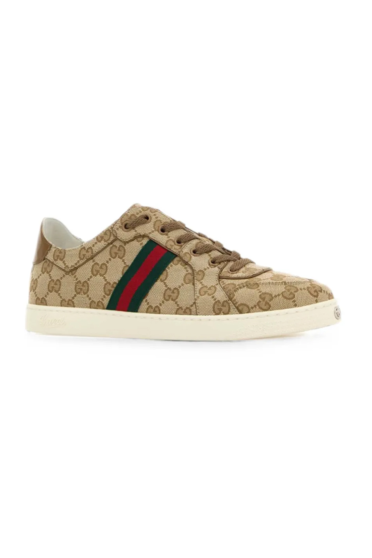נעלי סניקרס גוצ'י GUCCI גברים נשים קרם בד ארוג עיטורי עור GG פסי גוצ'י דגם Stretch low-top סוליית גומי