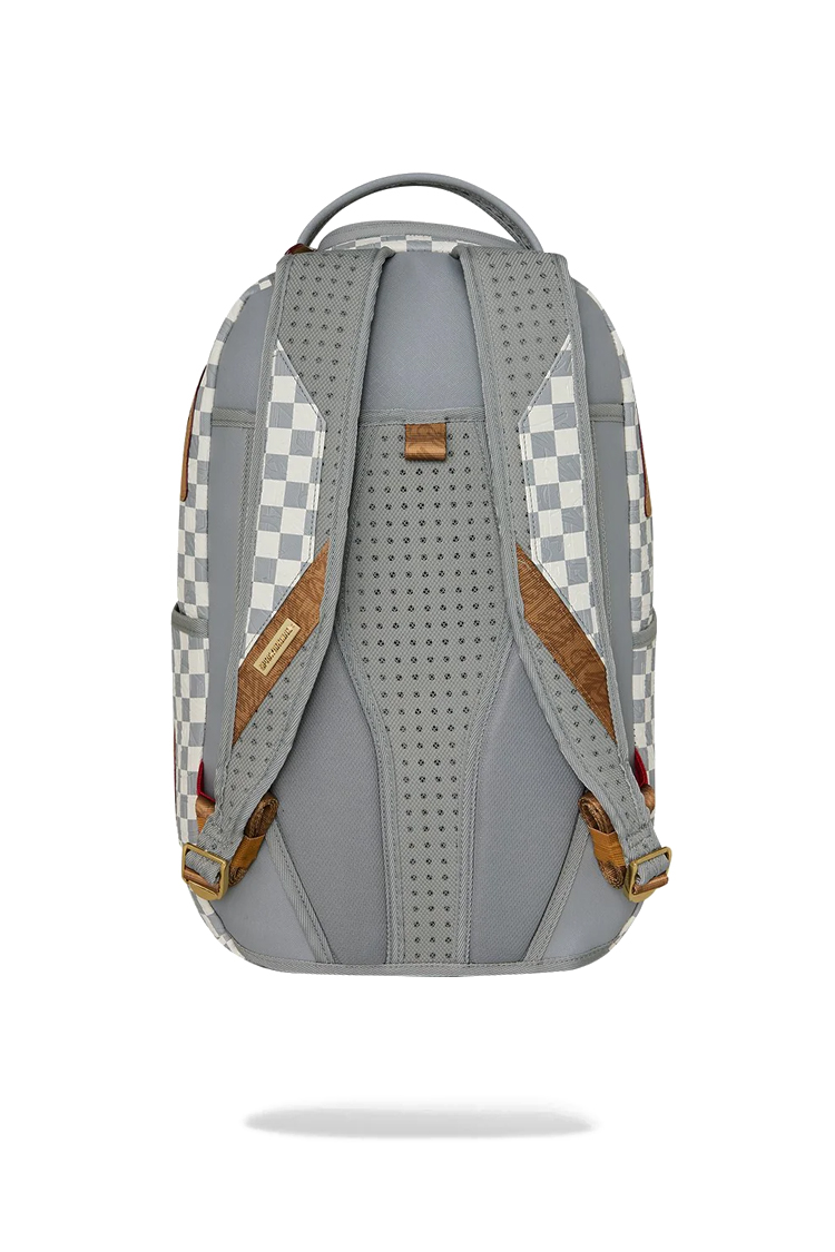 תיק גב ספרייגראונד SPRAYGROUND גברים נשים אפור לבן פוליויניל משובץ תבליט כריש דגם Embossed cream check תא למחשב