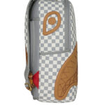 תיק גב ספרייגראונד SPRAYGROUND גברים נשים אפור לבן פוליויניל משובץ תבליט כריש דגם Embossed cream check תא למחשב