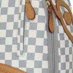 תיק גב ספרייגראונד SPRAYGROUND גברים נשים אפור לבן פוליויניל משובץ תבליט כריש דגם Embossed cream check תא למחשב